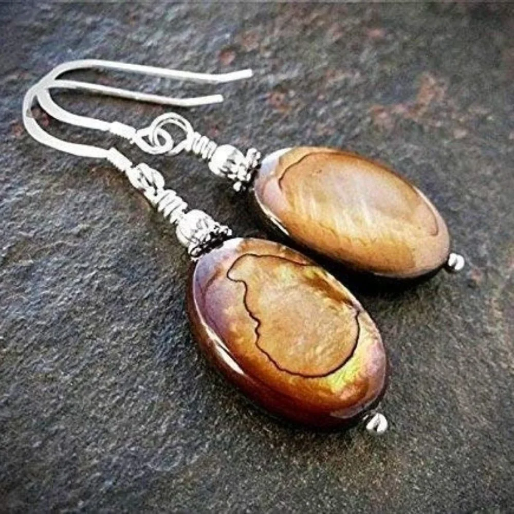 Mother Of Pearl Shell Earrings 925 Sterling Silver